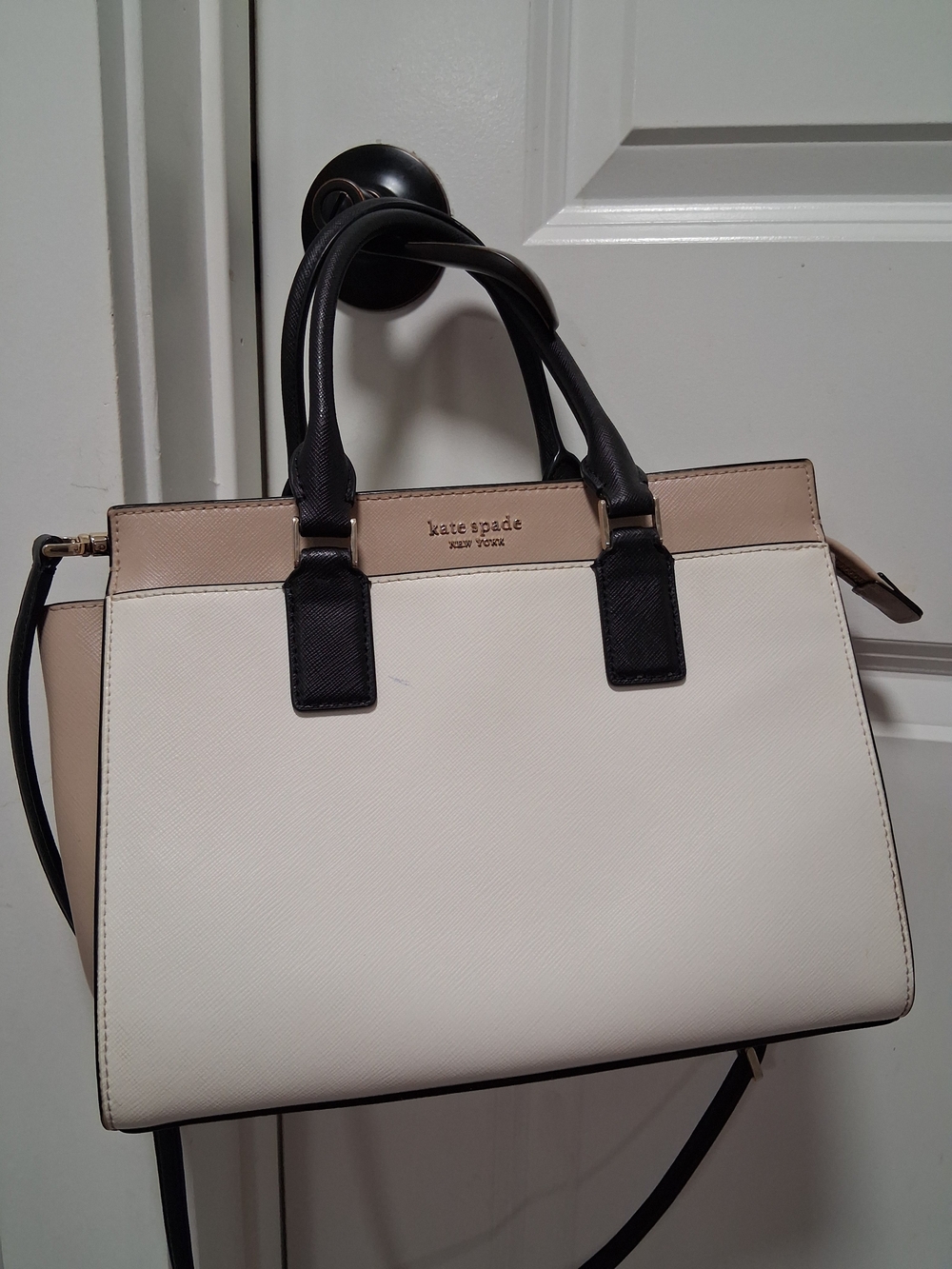 kate spade Cream & Black Saffiano Leather Satchel